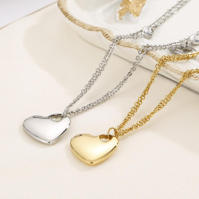 18K easy match smooth heart pendant stainless steel necklace