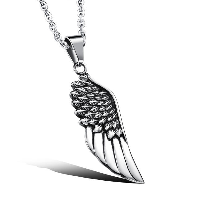 Rock and roll wing pendant stainless steel necklace for men