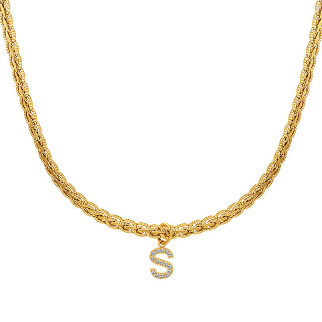 Creative diamond initial letter stainless steel necklace