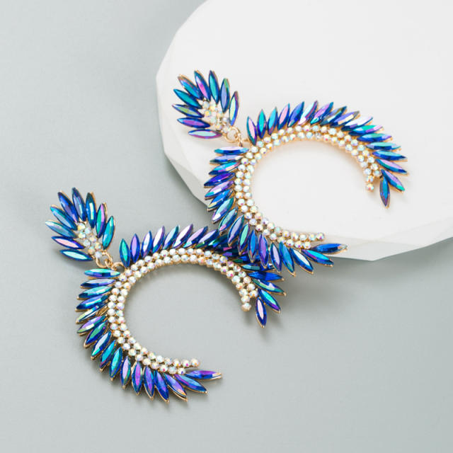 Geometric shape color glass crystal statement earrings