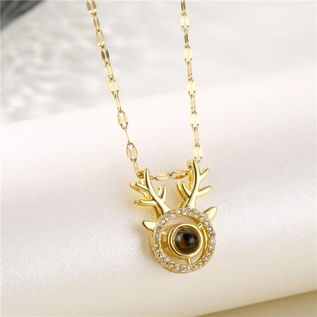 100 lauguage i love  you the deer pendant stainless steel chain necklace