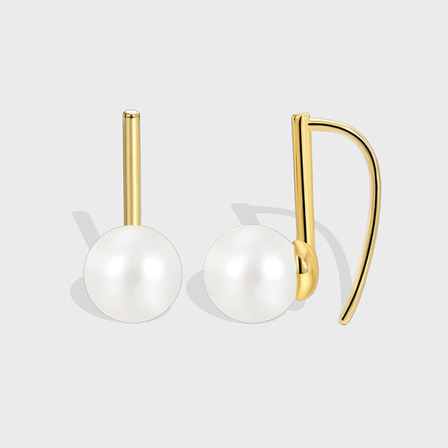 Simple design pearl real gold plated earrings