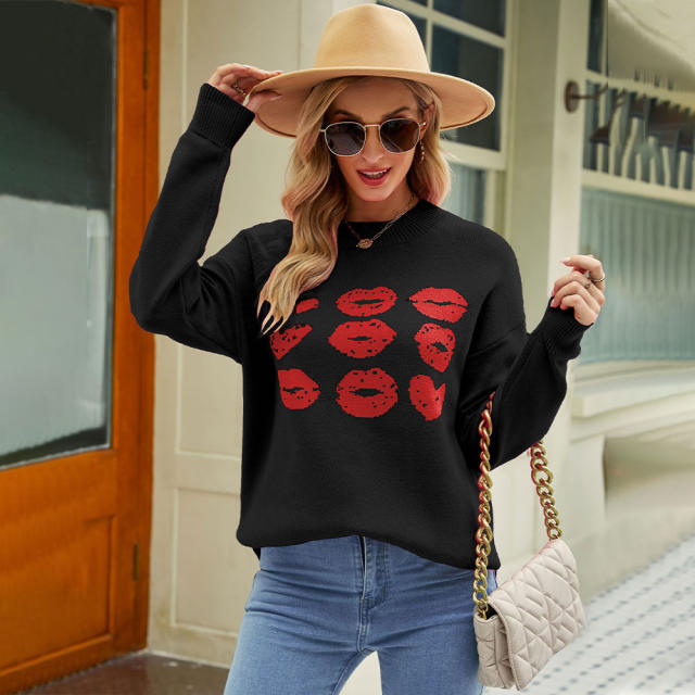Valentine's Day heart lips knitted sweater