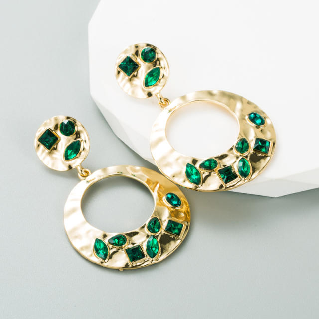 Geometric circle color glass crystal statement earrings