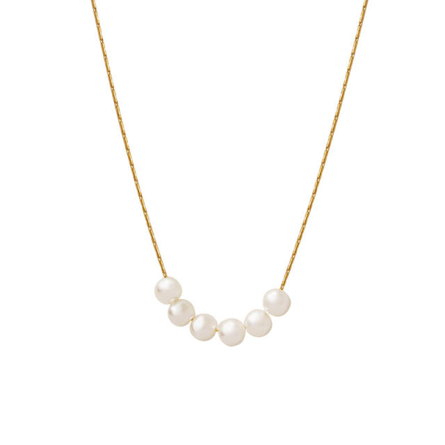 Creative faux pearl beads dainty stainless steel necklace