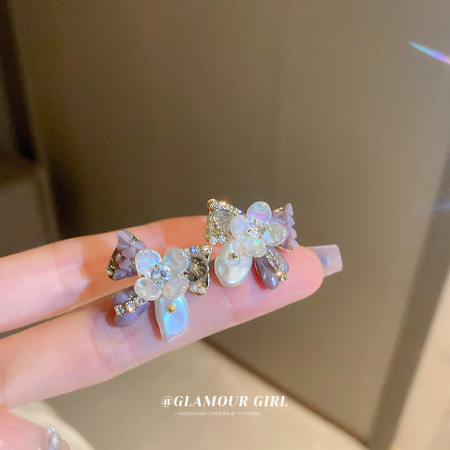 Korean fashion elegant flower diamond earrins