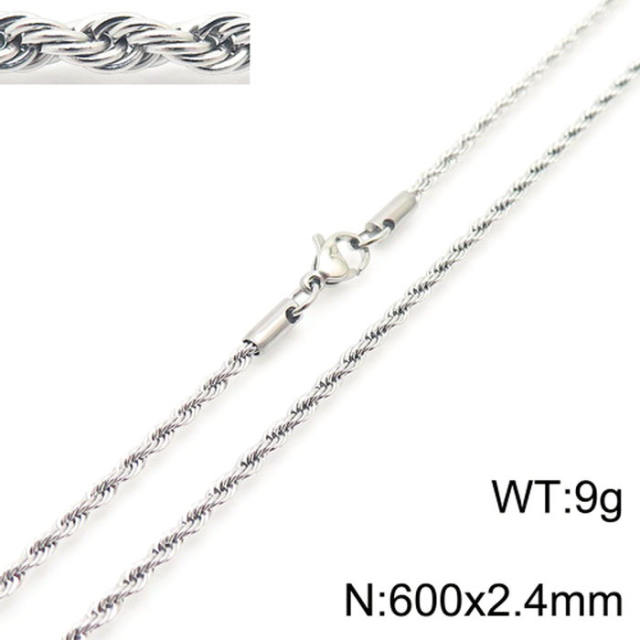 Silver color rope chain stainless steel necklace