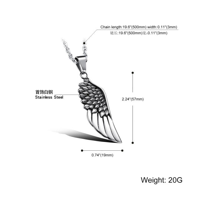 Rock and roll wing pendant stainless steel necklace for men
