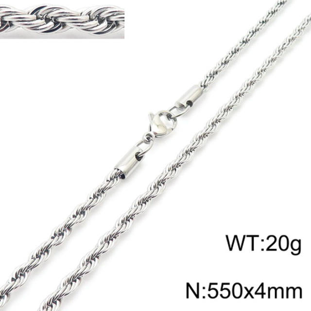 Silver color rope chain stainless steel necklace