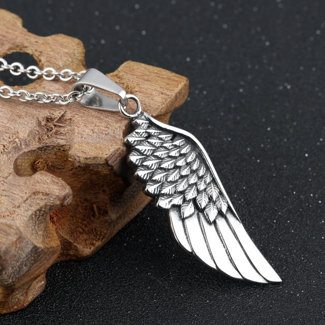 Rock and roll wing pendant stainless steel necklace for men
