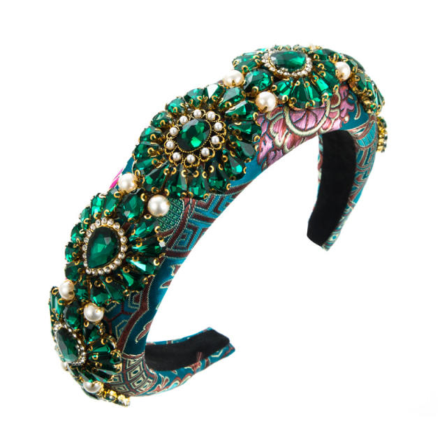 Vintage luxury color glass crystal padded headband
