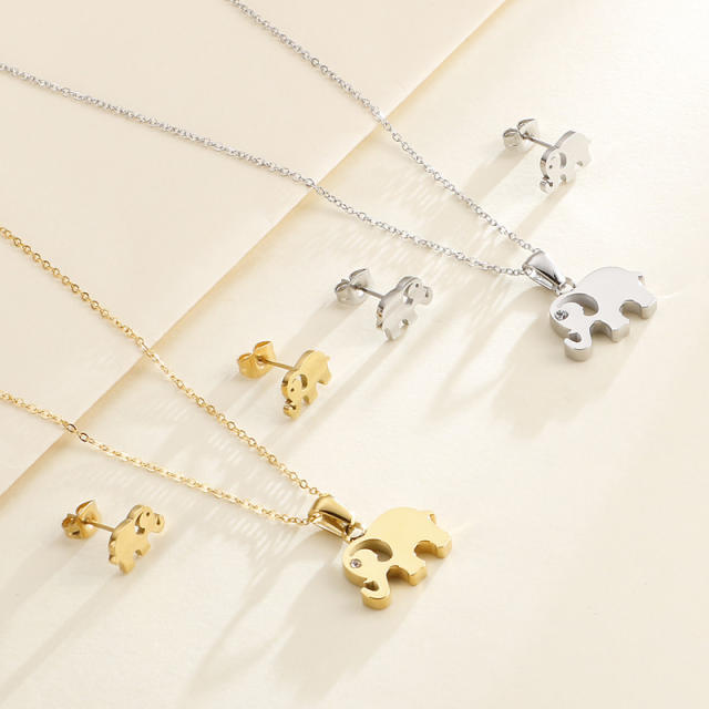 Cartoon elephant korean fashion stainless steel necklace set