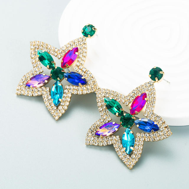 Luxury color glass crystal statement star earrings