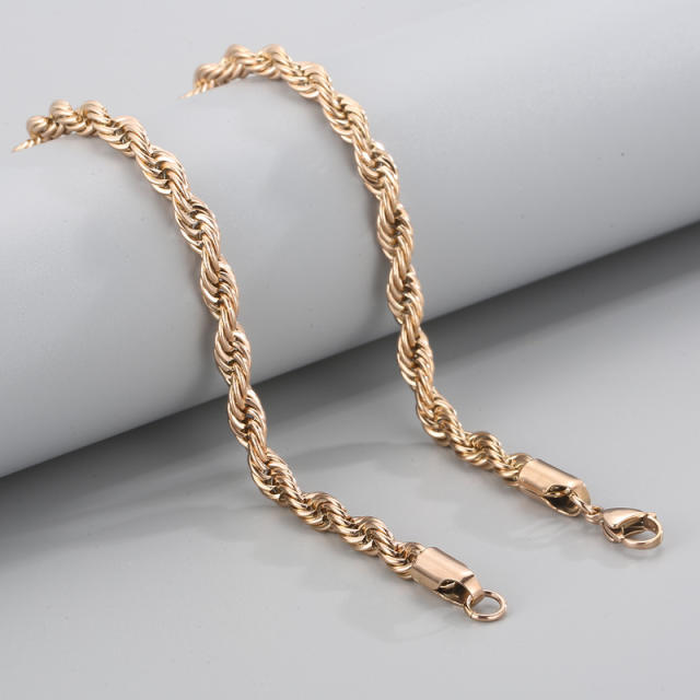 Hiphop rose gold color rope chain stainless steel necklace