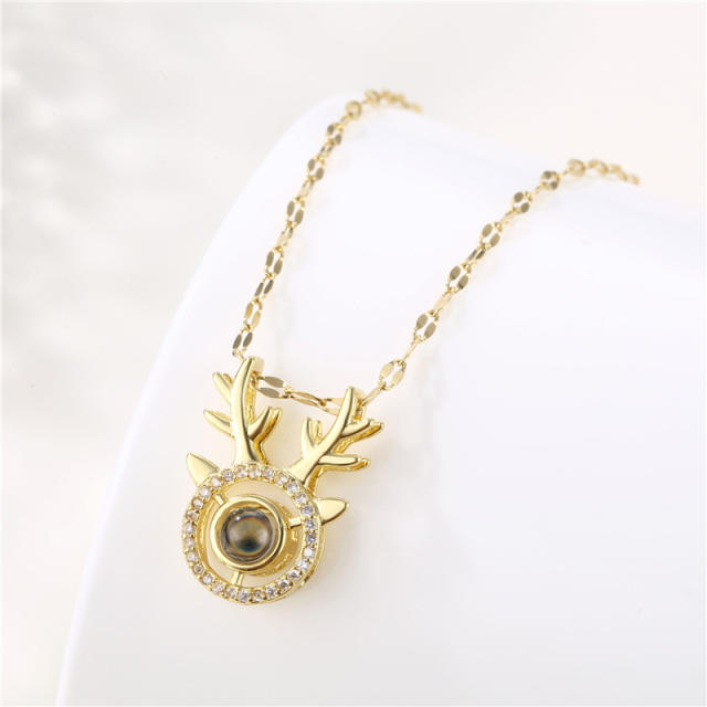 100 lauguage i love  you the deer pendant stainless steel chain necklace