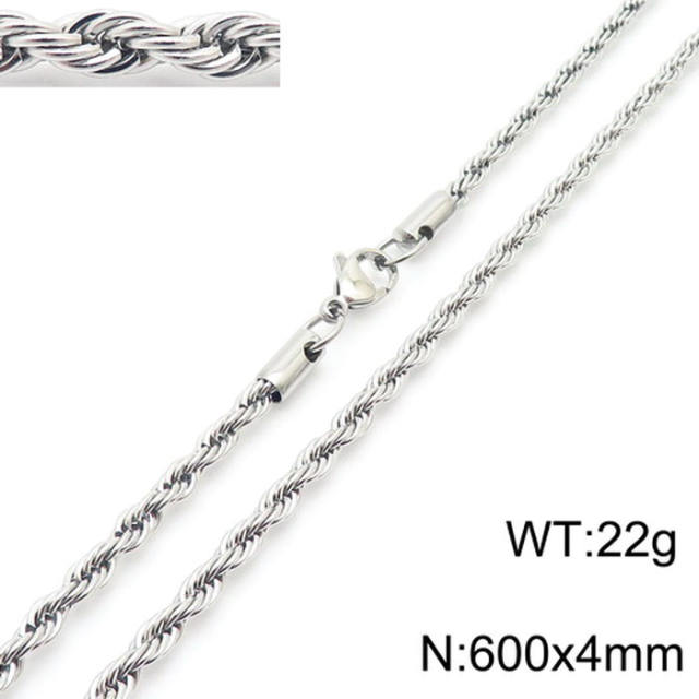 Silver color rope chain stainless steel necklace