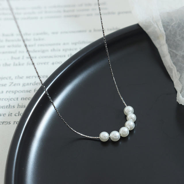 Creative faux pearl beads dainty stainless steel necklace