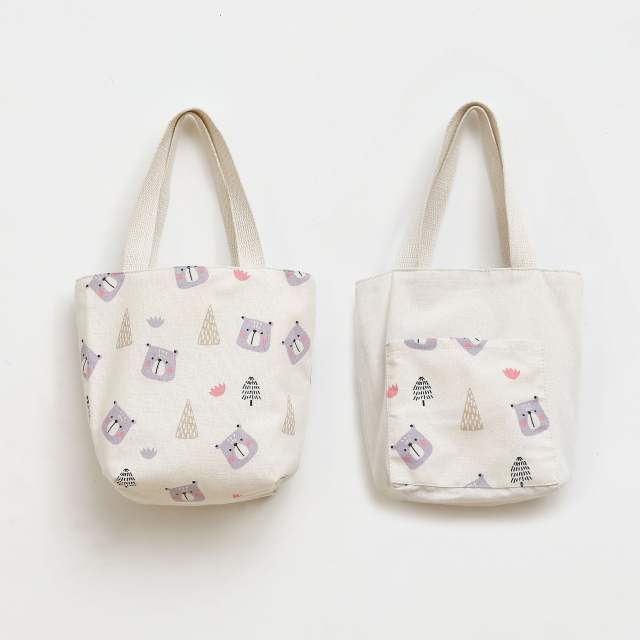 Two side cute pattern canvas tote bag shopping bag