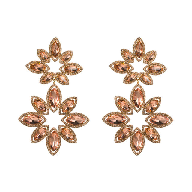 Luxury color glass crystal statement flower earrings