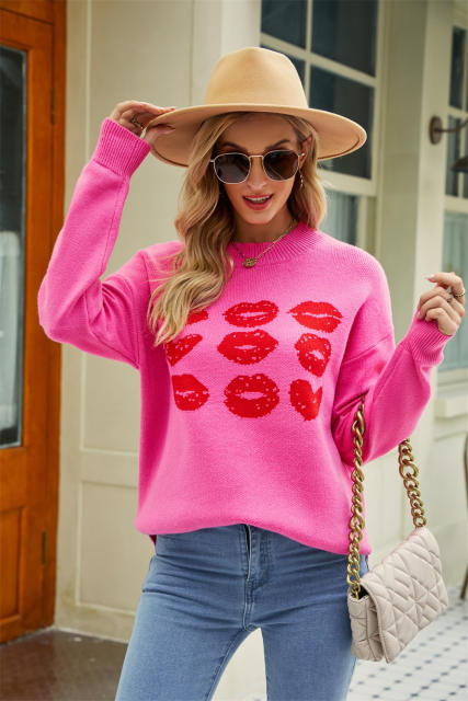 Valentine's Day heart lips knitted sweater