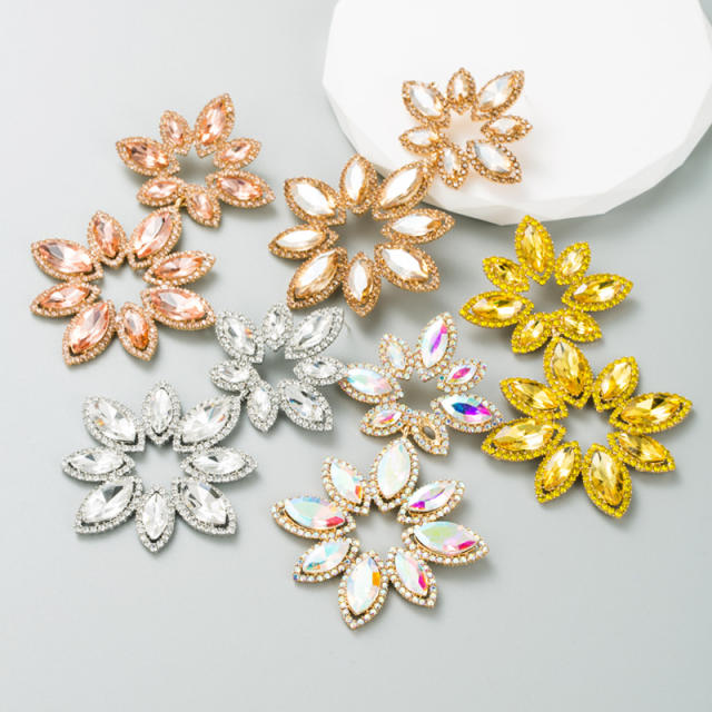 Luxury color glass crystal statement flower earrings