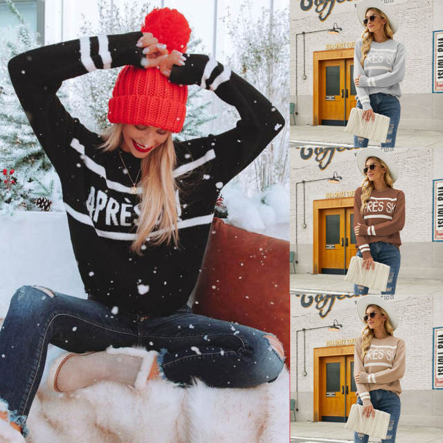 Winter letter pattern knitted sweater