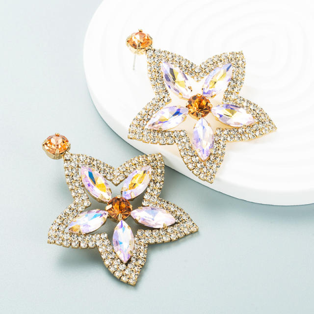 Luxury color glass crystal statement star earrings