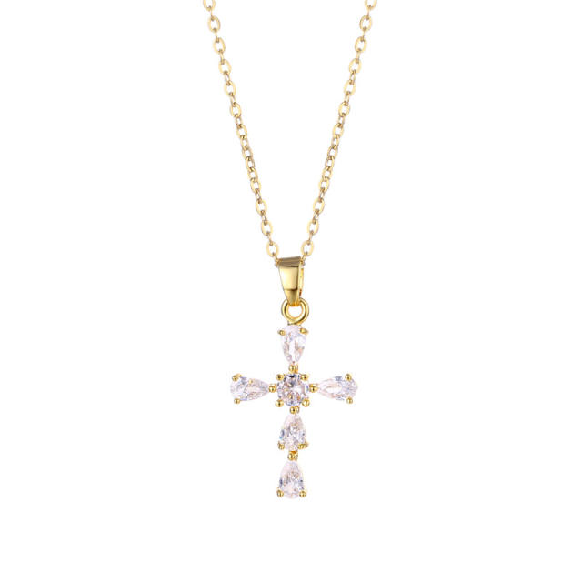Korean fashion diamond cross stainless steel chain necklace