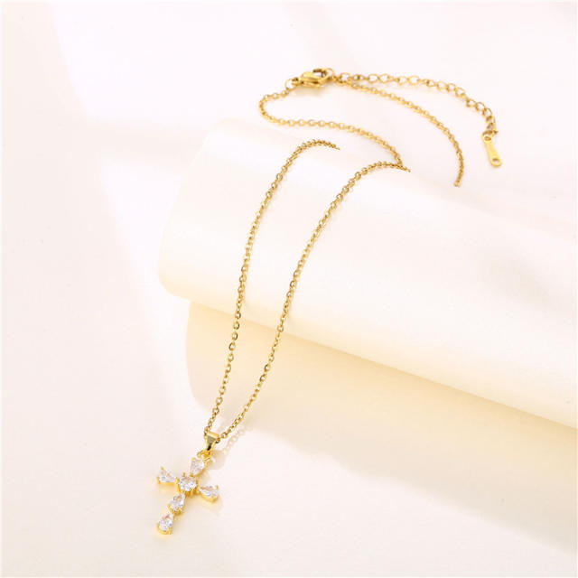 Korean fashion diamond cross stainless steel chain necklace