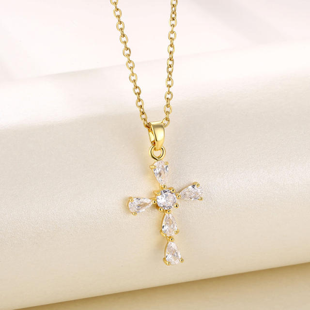 Korean fashion diamond cross stainless steel chain necklace