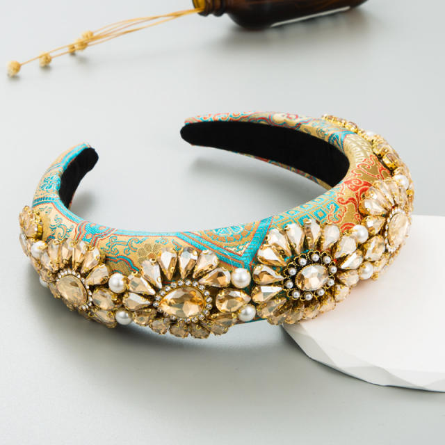 Vintage luxury color glass crystal padded headband