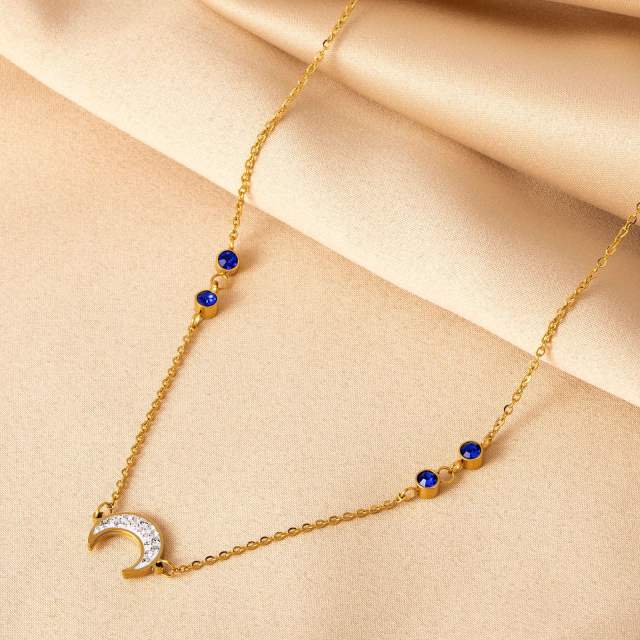 INS dainty diamond moon stainless steel necklace choker