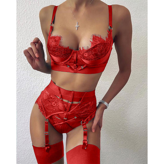 Summer plain color sexy lace lingerie set