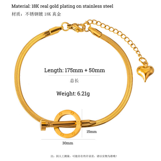 18K ins snake chain nail pattern stainless steel bracelet