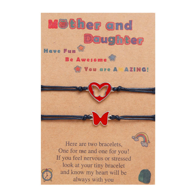 Enamel heart butterfly mother daughter string bracelet card bracelet