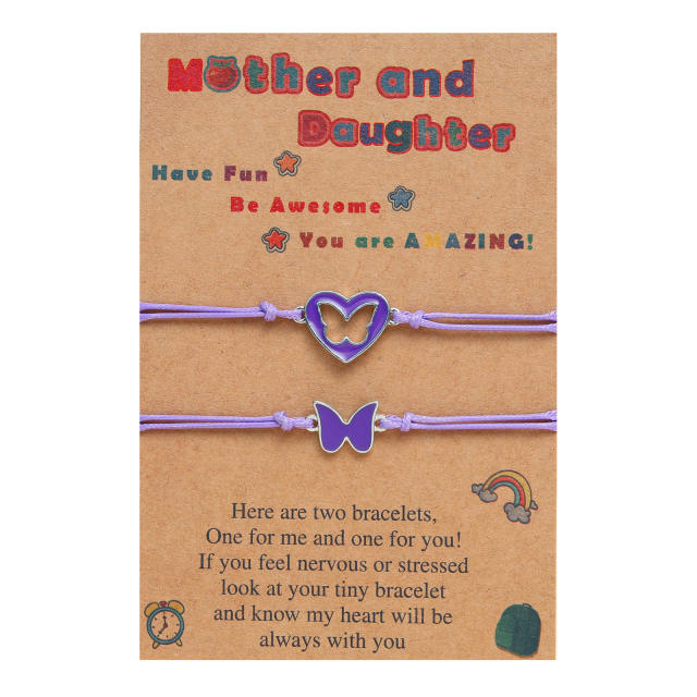 Enamel heart butterfly mother daughter string bracelet card bracelet