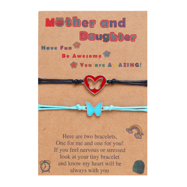 Enamel heart butterfly mother daughter string bracelet card bracelet