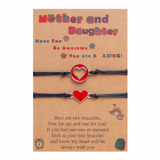 Color enamel heart circle string bracelet card bracelet