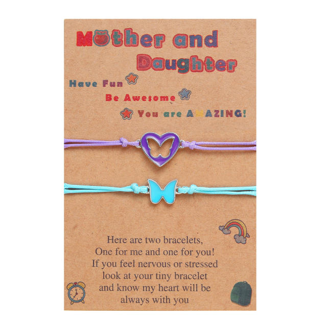 Enamel heart butterfly mother daughter string bracelet card bracelet