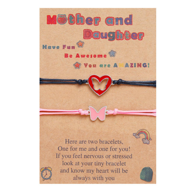 Enamel heart butterfly mother daughter string bracelet card bracelet