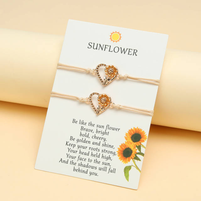 Popular enamel sunflower heart string bracelet set card bracelet