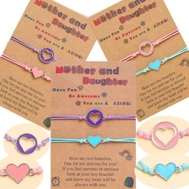 Color enamel heart circle string bracelet card bracelet