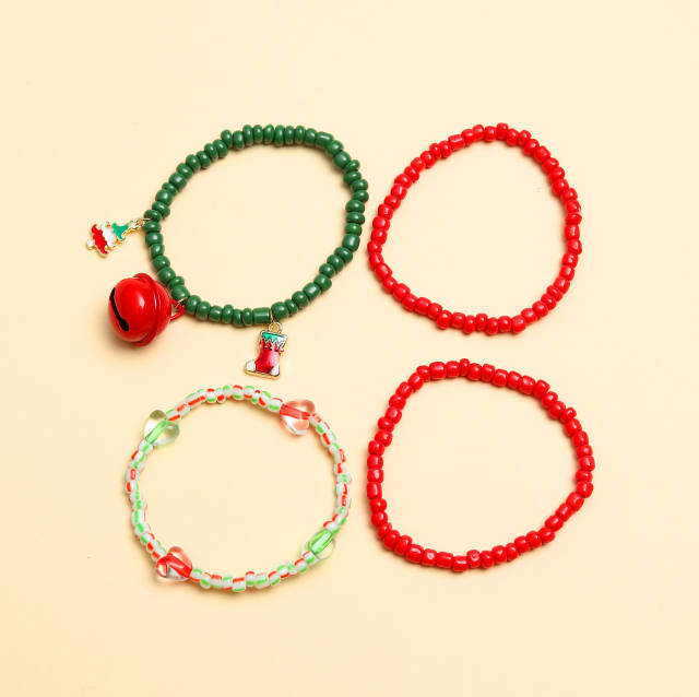 Color seed beads bell charm layer christmas bracelet