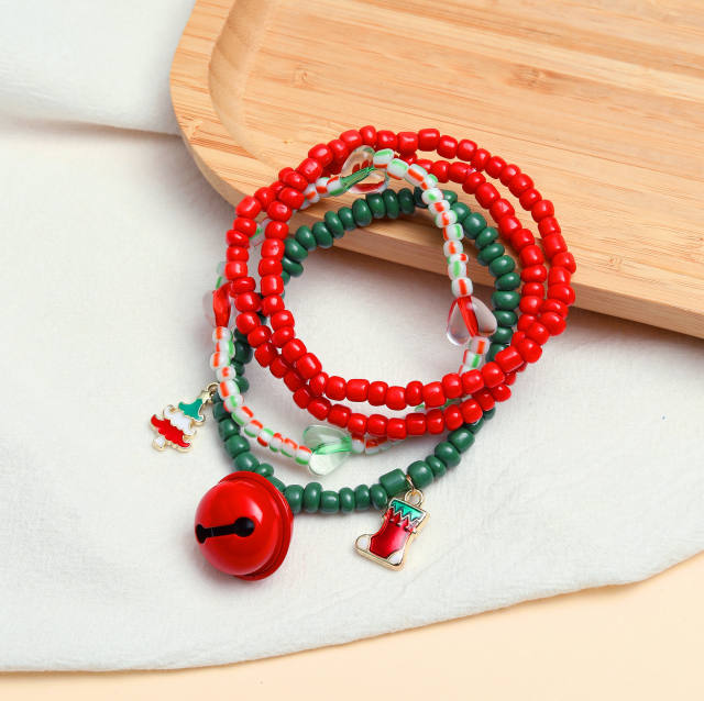 Color seed beads bell charm layer christmas bracelet