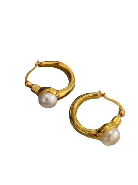 Vintage french pearl statement hoop earrings huggie earrings