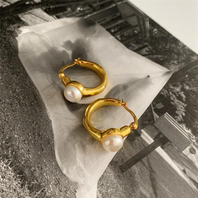 Vintage french pearl statement hoop earrings huggie earrings