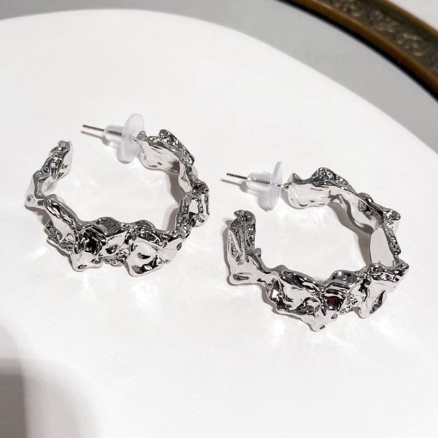Unique silver color open hoop earrings