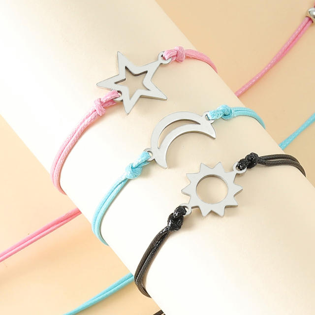 Personality stainless steel sun star moon string bracelet set card bracelet