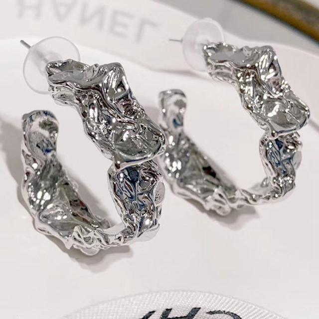 Unique silver color open hoop earrings