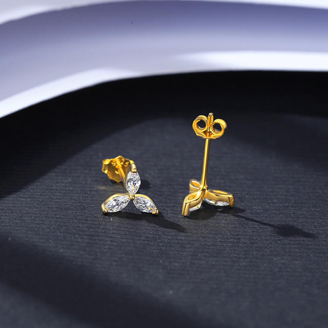Elegant mini size crystal flower sterling silver earrings